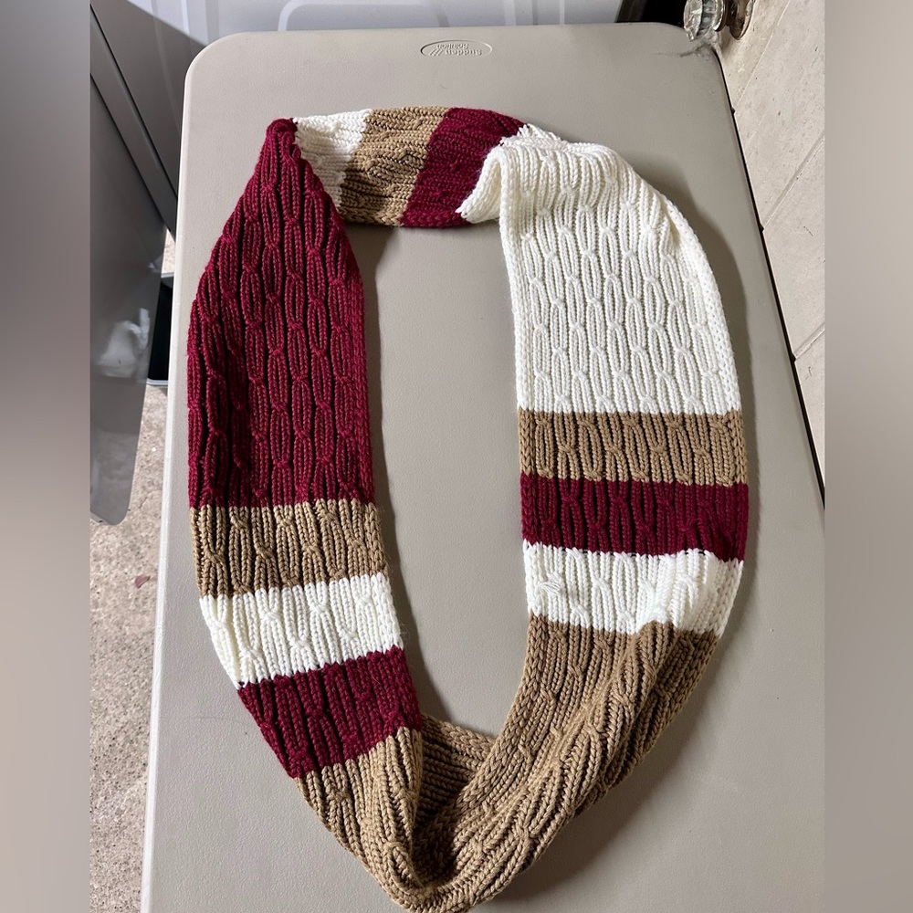 Michael Kors Infinty Scarf- white, tan, burgundy colors - Picture 6 of 12